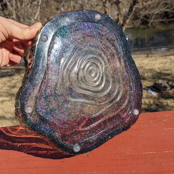 Sparkly Geode Tray Large Handmade Resin Holographic Crystals Holder - Picture 14 of 17